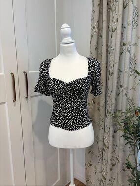 Reformation Black and White Polka Dot Sweetheart Blouse